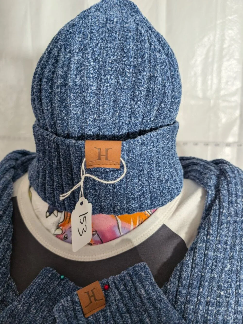 3 Piece Winter Knit Set Blue Beanie, Scarf, Gloves Unisex One Size